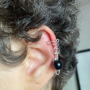 Handcrafted Wire Ear Cuff With Crystal Bead Charm